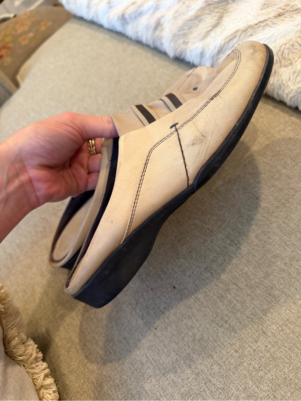 Nine West Men's Beige Slip-On Loafers with Dark Trim